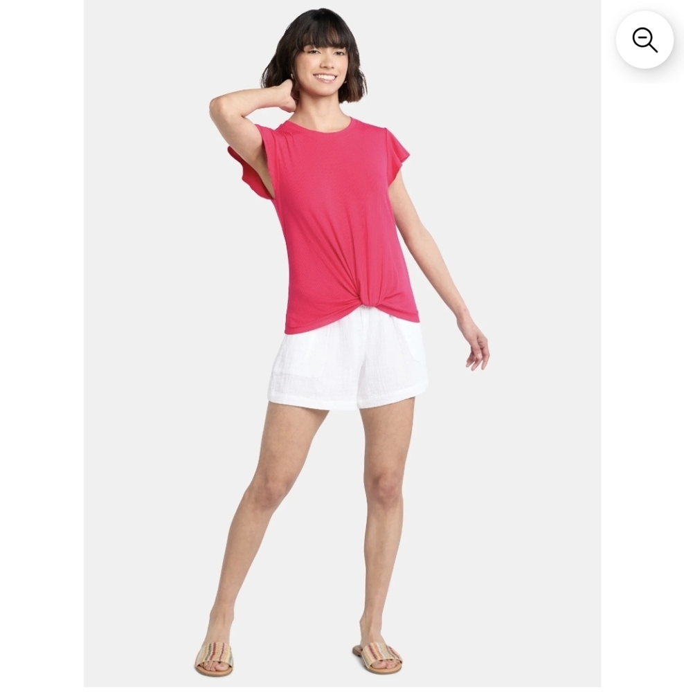 Hot Pink Ruffle Sleeve Women's Top - Picture 2 of 5